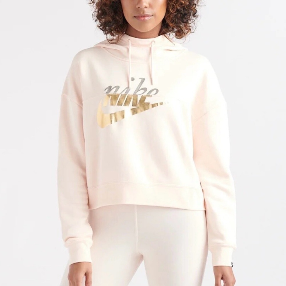 Nike Metallic Clash Rally crop hoodie pale pink